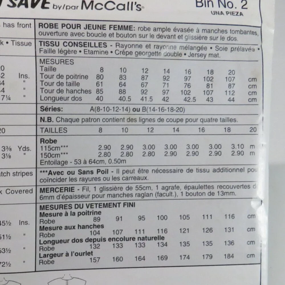 McCall's 9321 sewing pattern UNCUT EASY dress